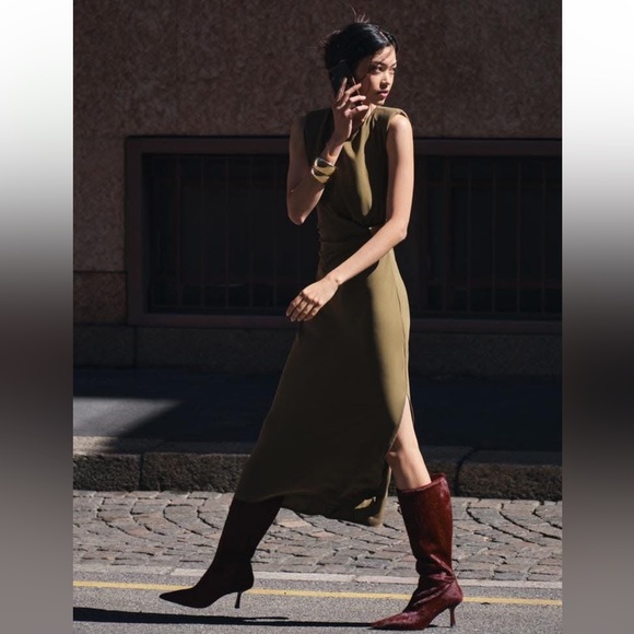 Zara NWT ruched satin effect midi dress 3897/162 - Picture 9 of 12